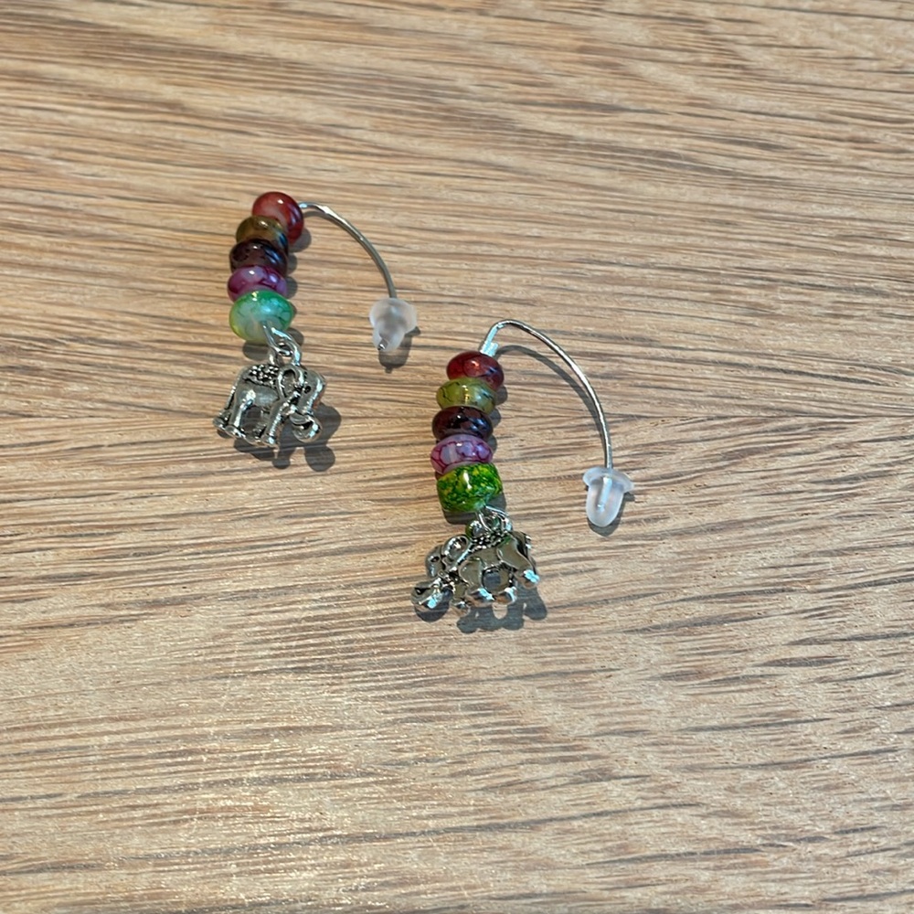 HAND CRAFTED ELEPHANT BOHO PIERCED EARRINGS Multicolored Rainbow - Picture 4 of 10